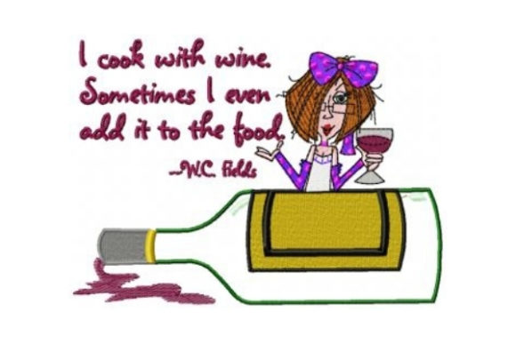 I Cook with Wine: A Playful Embroidery Design for Boutique Apparel