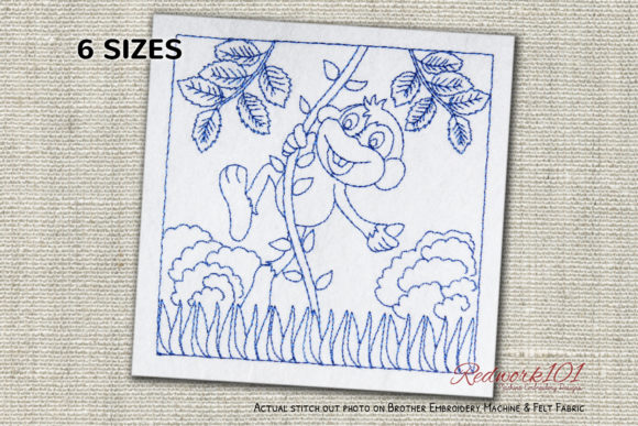 Monkey on Branch Redwork for Sweatshirt Embroidery